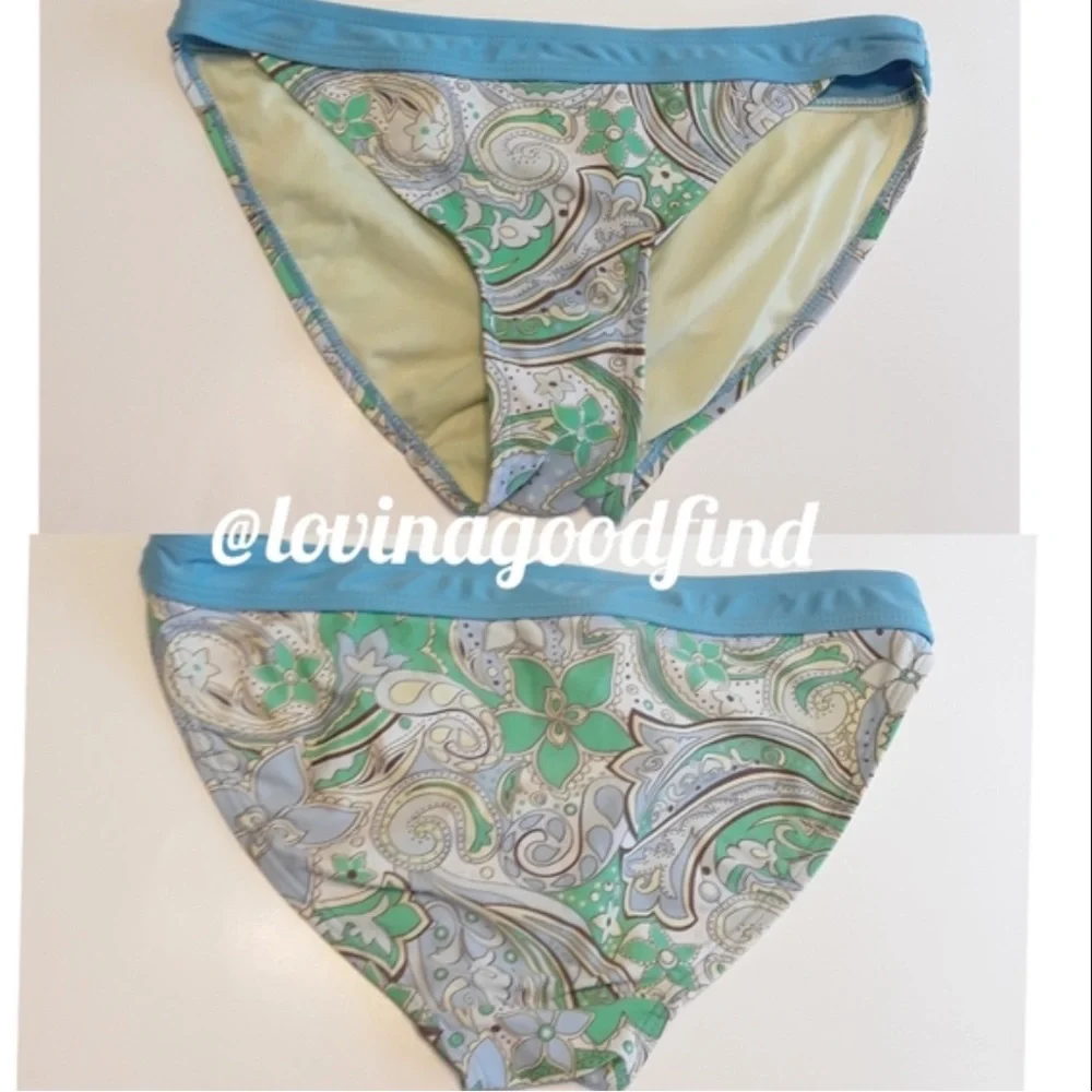 Athleta Paisley Low Rise Blue Bikini Bottoms EUC sz M